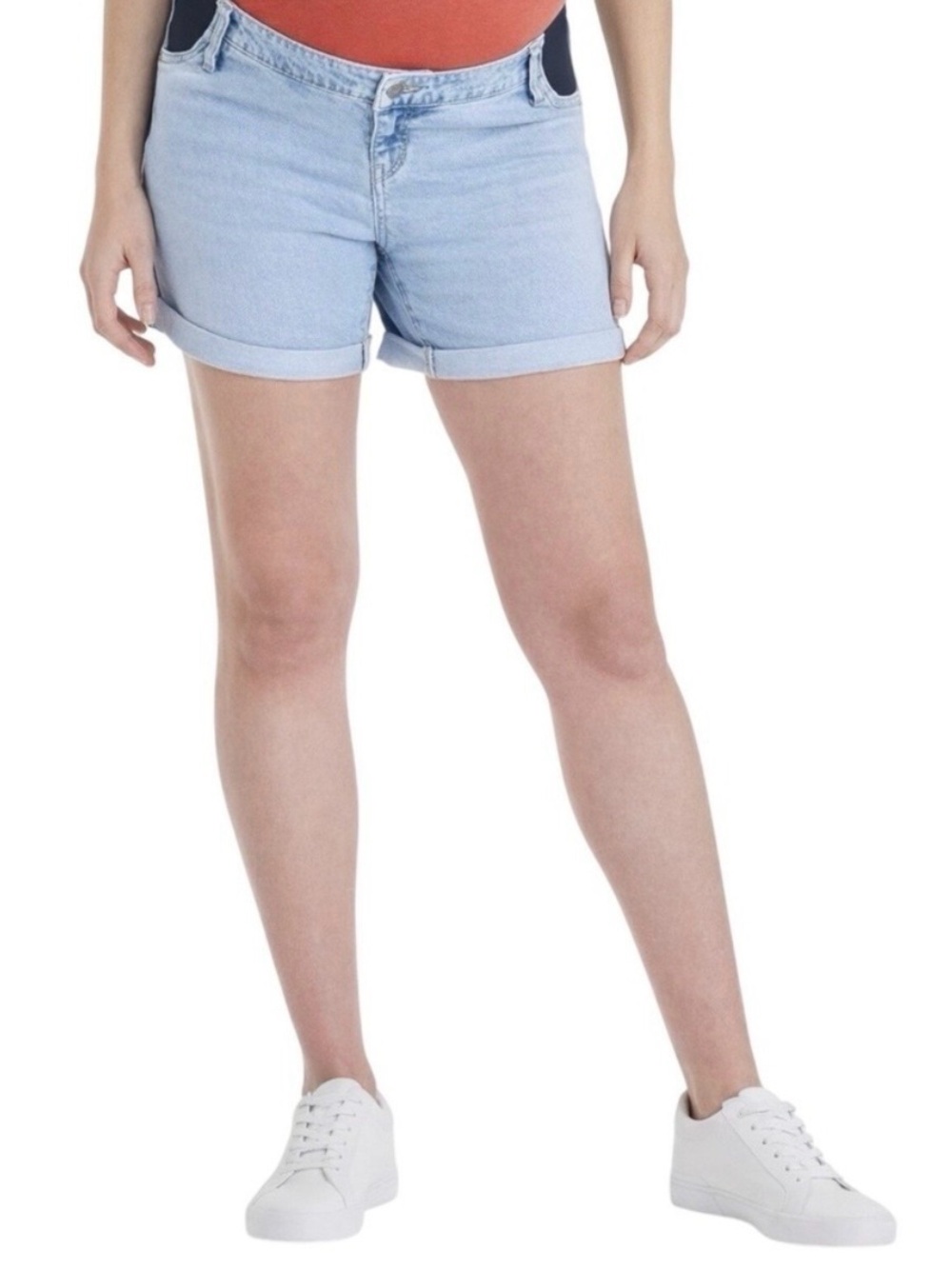 Maternity Low Rise Jean Shorts Rolled Hem Light Denim Pregnancy Summer Size 4